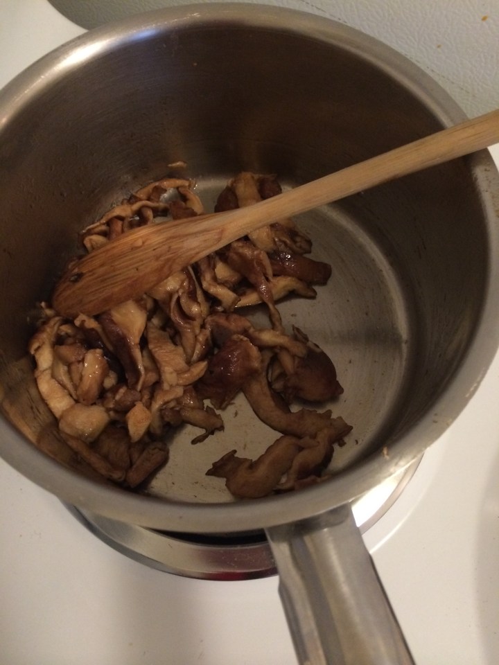 Shiitakes have a very strong flavor, so you may choose to add more or less hoisin and soy sauce to the mushrooms.